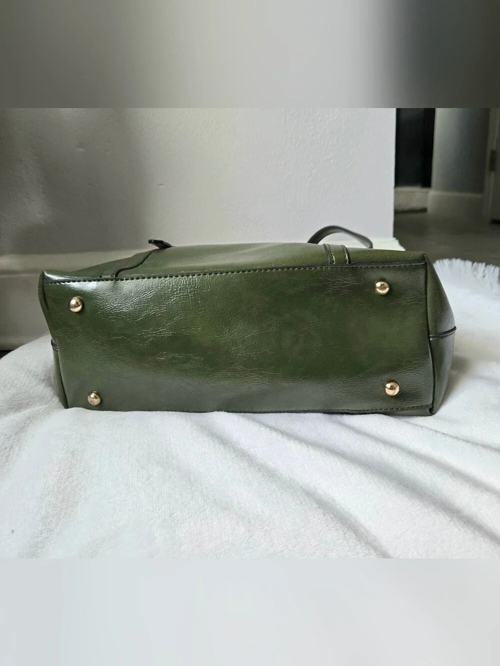 Vintage Style Olive Green Faux Leather Large Tote Bag - Roomy Shoulder Bag